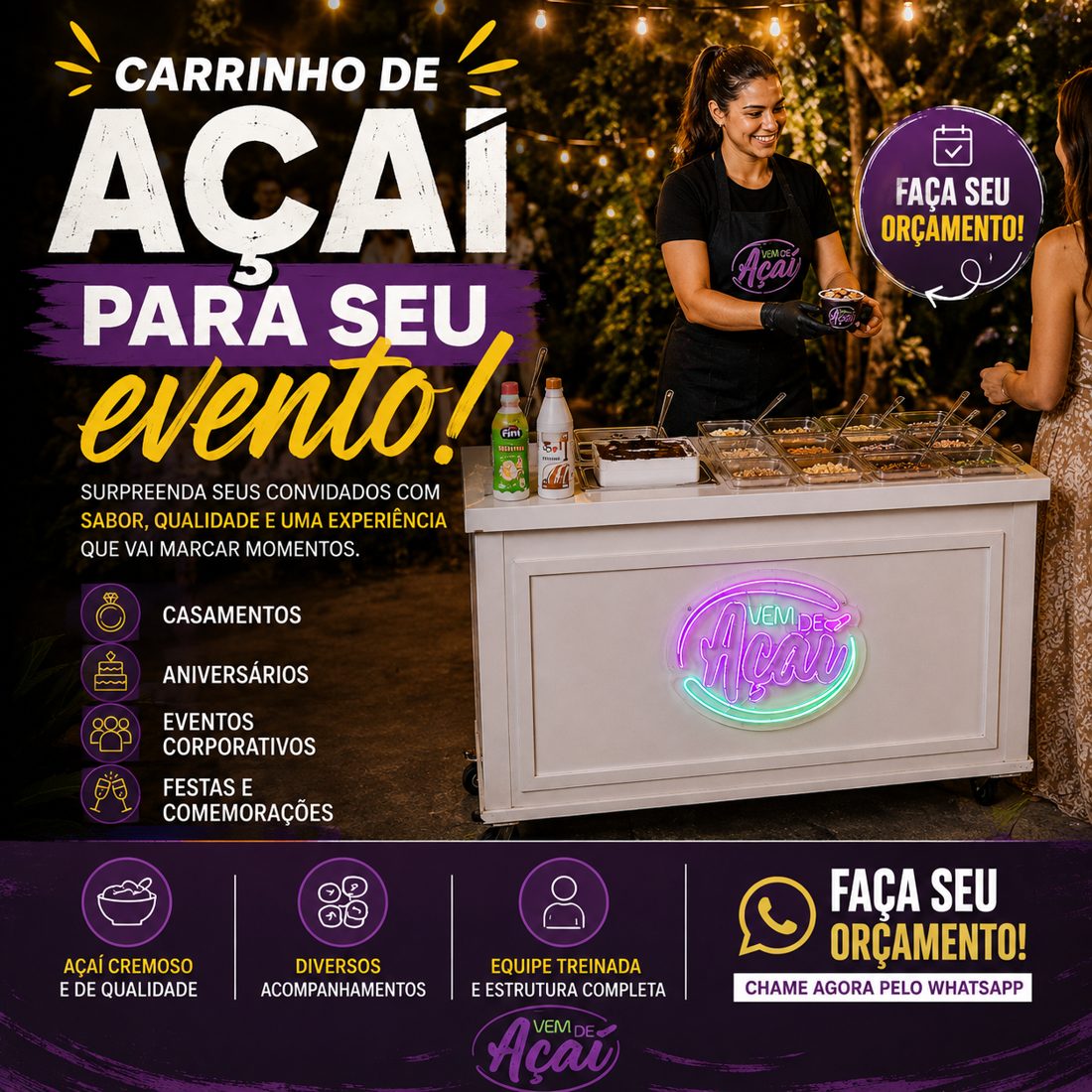 Carrinho de açaí Vem de Açaí em evento
